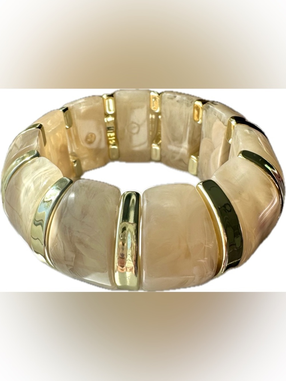 Treasure Jewels-Gold Accent Cream Stretch Bracelet
